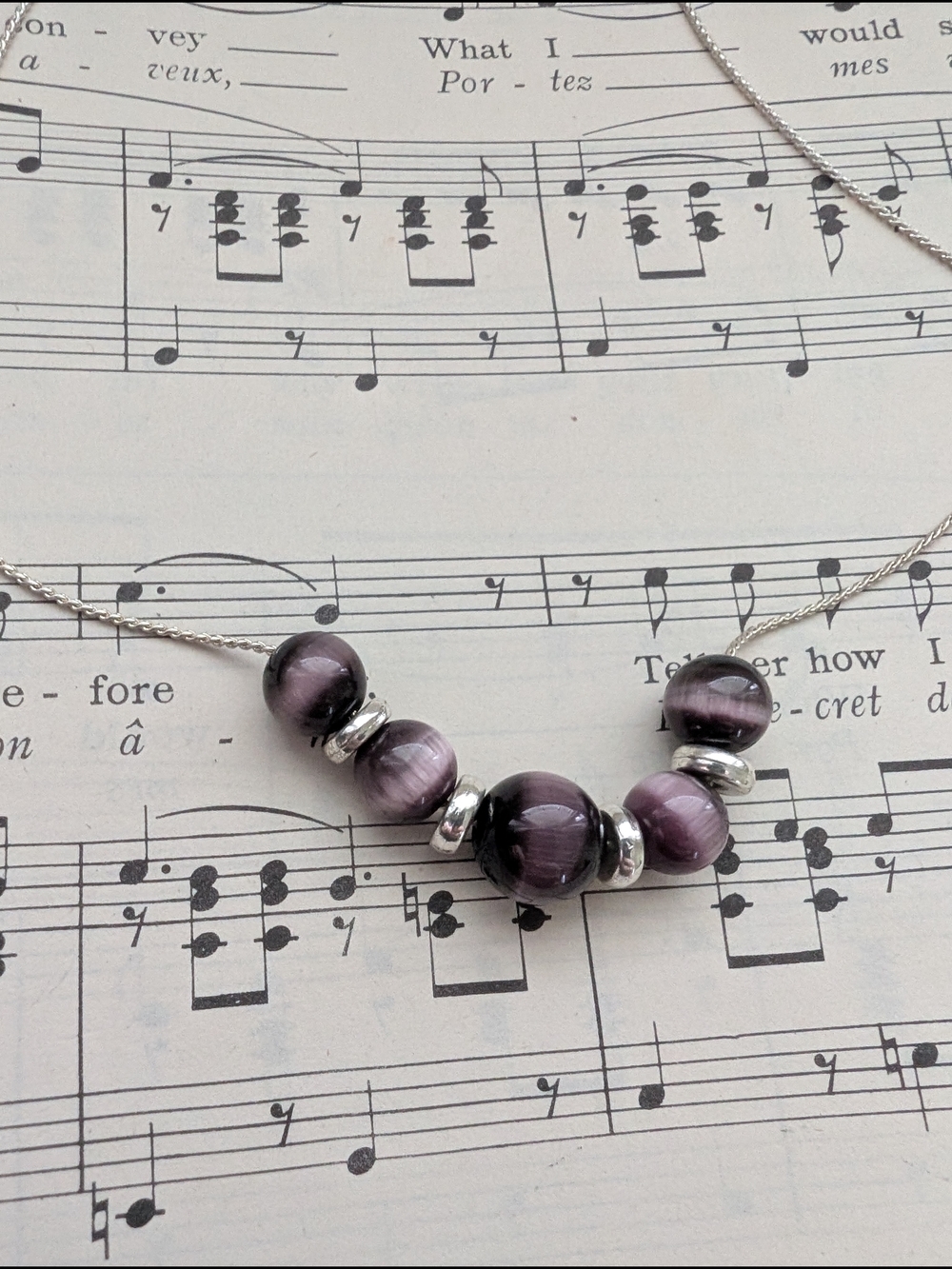 Purple Glass Bead Necklace on Silver Chain - Classic Women’s Jewelry - Picture 6 of 8